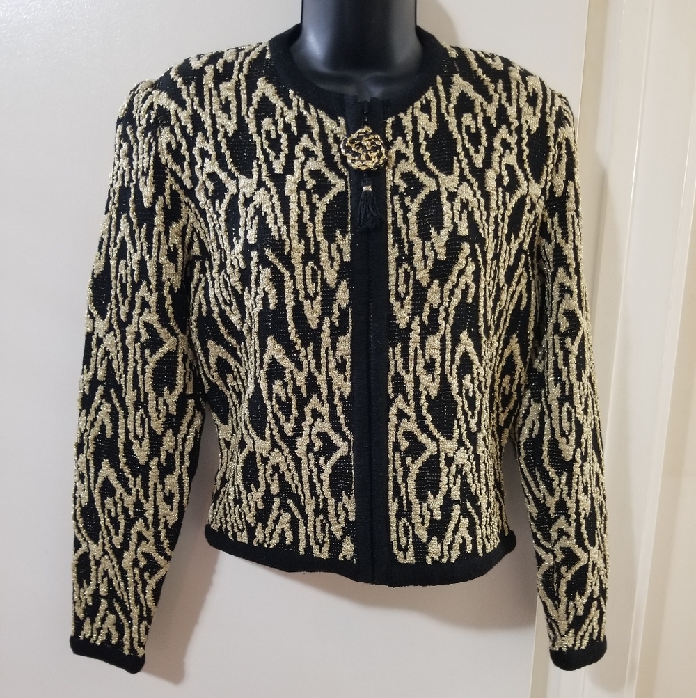 Anne Crimmins for Umi Collection Gold Shimmer Knit Jacket | M |